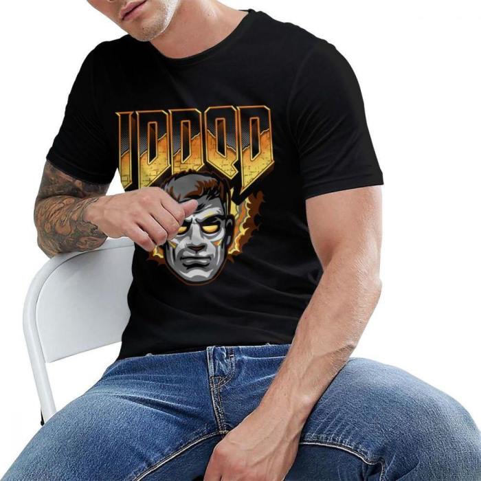 Doom Vintage Men Cartoon Cotton Short Sleeve Plus Size Cool T-Shirt