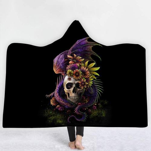 Flowers And Skull Version 1 Hooded Blanket