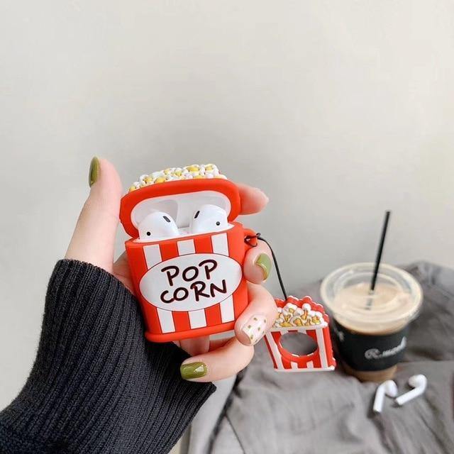 3D Cartoon Fries Popcorn Apple Airpods Protective Case Cover With Matching Key Ring