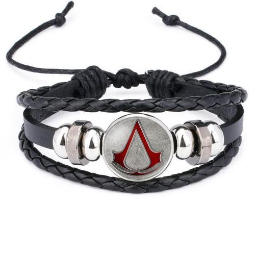 Assassins Creed Bracelet Time Gem Glass Weaving Leather Bangle Lace-Up Generous Simple Jewelry