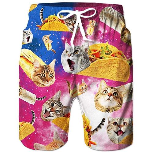 Galaxy Burrito Taco Pizza Cat Beach Board Shorts