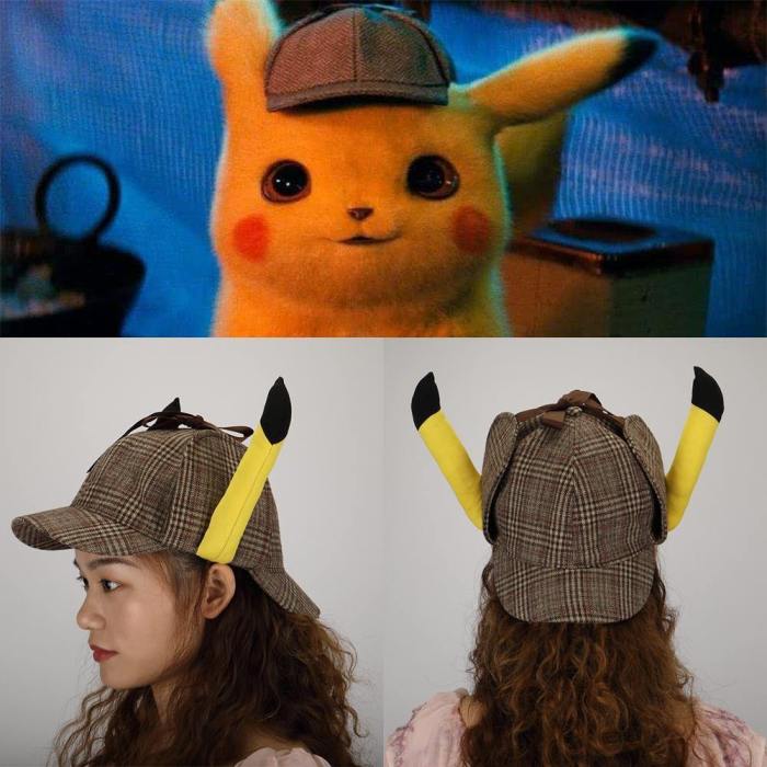 Movie Pokemon Detective Pikachu Cosplay Hats Cute Ears Deerstalker Caps Adult Halloween Props Accessory Gift