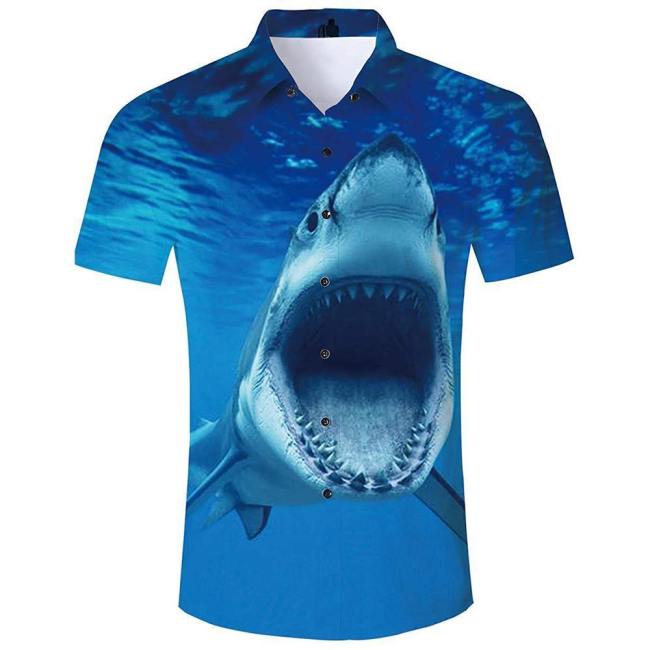 Men'S Tropical Beach Hawaiian Shirt Ocean Shark Print