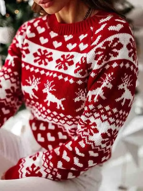 Ugly Christmas Reindeer Snowflake Pullover Sweater