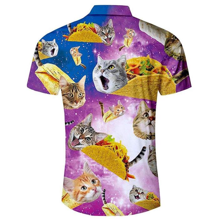 Men'S Tropical Beach Hawaiian Shirt Taco Pizza Cat Print