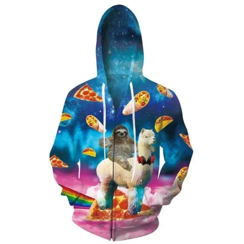 Mens Zip Up Hoodies Christmas Alpaca 3D Graphic Printing Hoody