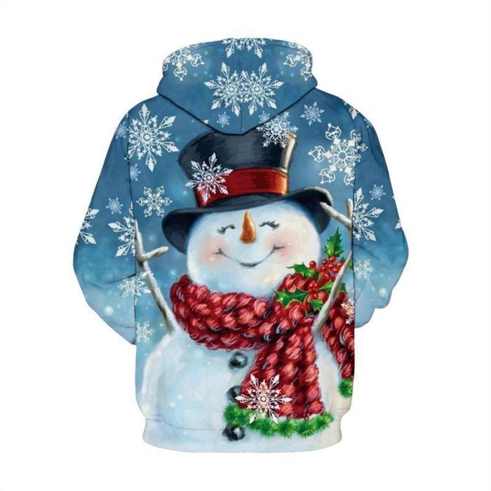 Mens Hoodies 3D Graphic Printed Christmas Smiling Snowman Pullover Hoodie