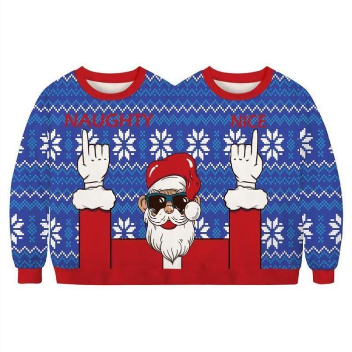 Couple Wear Lovers Men Women Connected Blue Hoodies Christmas Santa Claus Pattern Sweatshirt