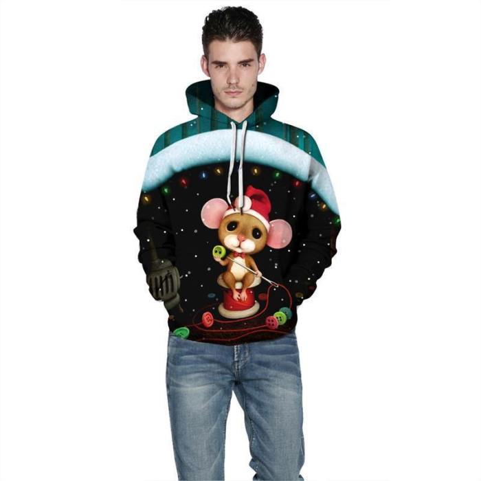 Mens Hoodies 3D Graphic Printed Christmas Sewing Bear Pullover