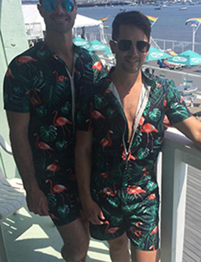 Mens Rompers Flamingo Printing One Piece Jumpsuit Overalls