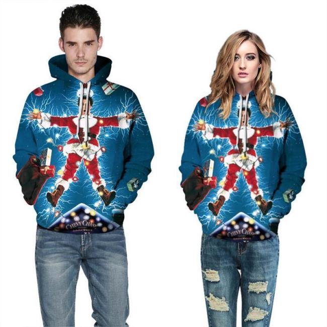 Mens Hoodies 3D Printed Electric Shock Santa Claus Printing Hooded