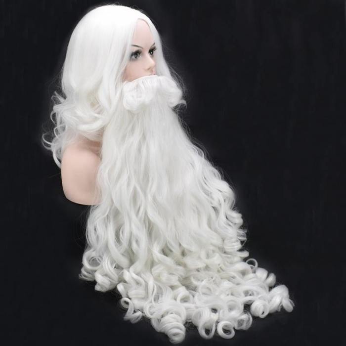 Christmas Cosplay Wig Beard Santa Claus Beard Wig White Curly Long Synthetic Hair Adult Cosplay Costume Christmas Gift Role Play