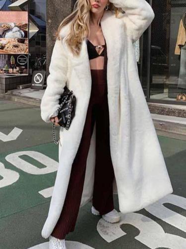 Fuzzy Faux Fur White Long Coat For Women