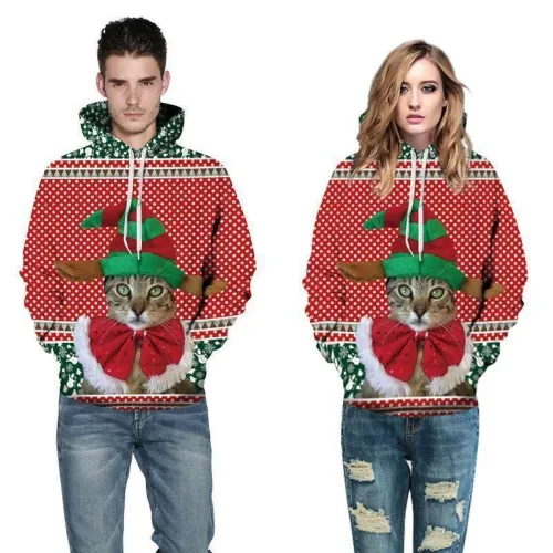 3D Print Hoodie - Kawaii Cat Christmas Pattern Pullover Hoodie  Css045