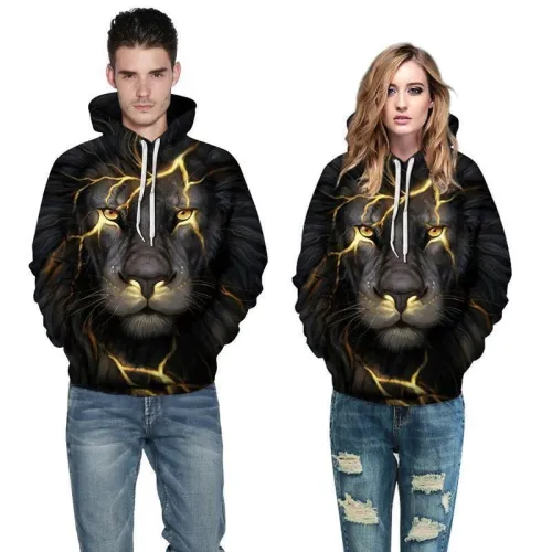 3D Print Hoodie - Lion Printing Golden Pattern Pullover Hoodie  Css031