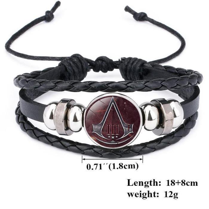 Assassins Creed Bracelet Time Gem Glass Weaving Leather Bangle Lace-Up Generous Simple Jewelry