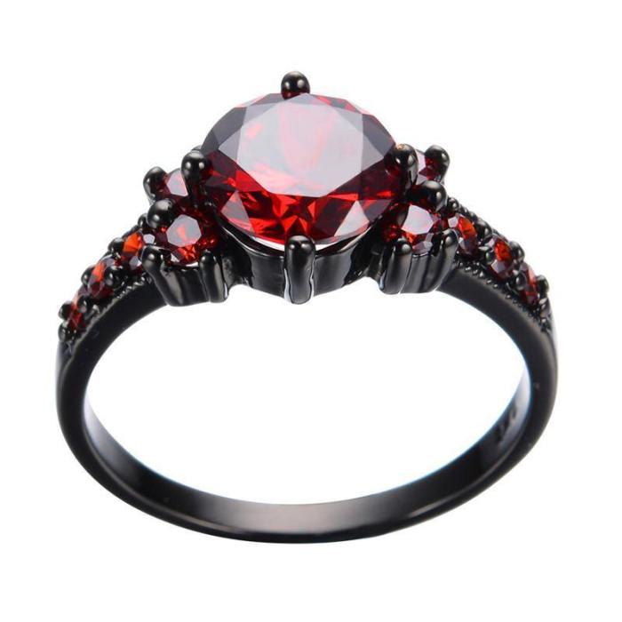 Vintage Red Garnet Black Gold Filled Ring