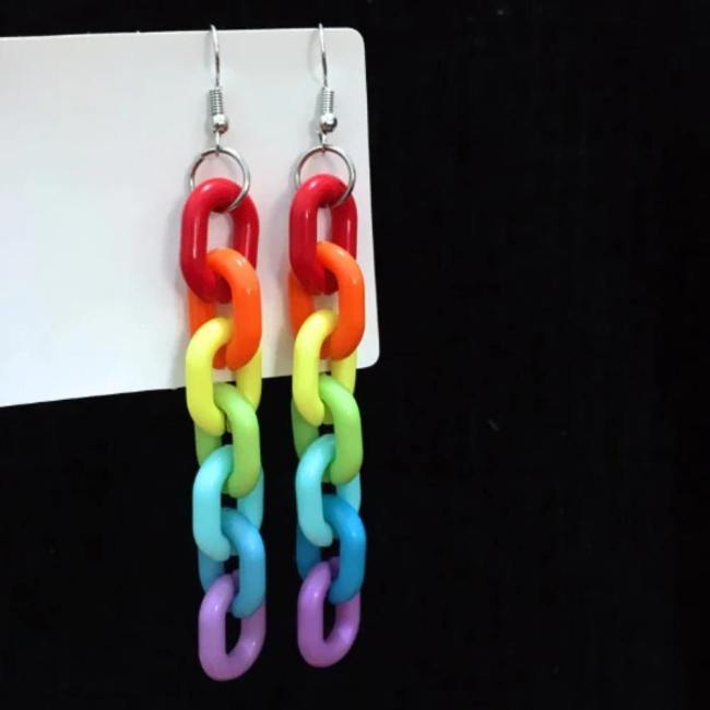 Candy Colored Acrylic Rainbow Chain Earrings