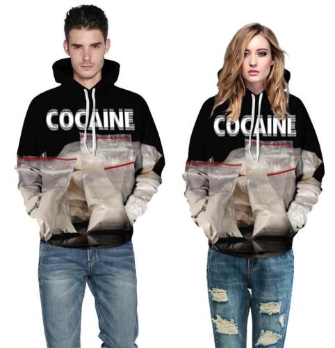 Mens Hoodies 3D Printed Cocaine Printing Pattern Hooded