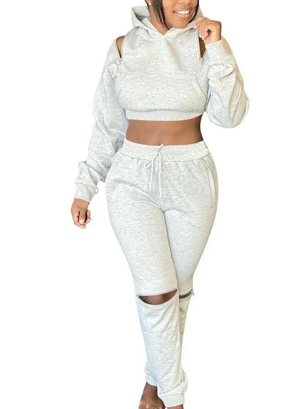 Crop Top Cut Out Jogger Pants Ladies Tracksuit Set