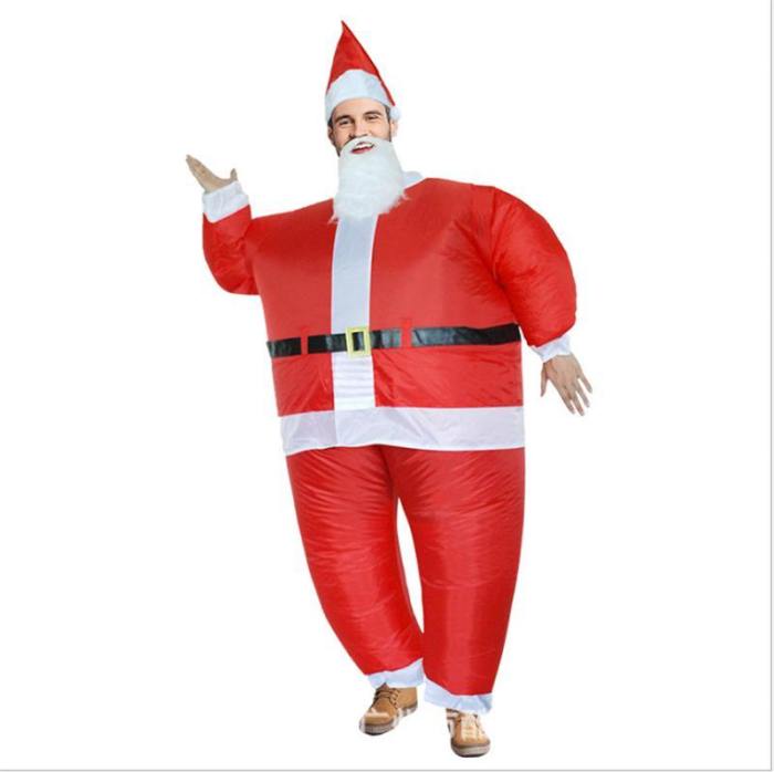 Unisex Women Men Teen Santa Claus Inflatable Chub Suit Costume With Beard And Hat Christmas Funny Costume