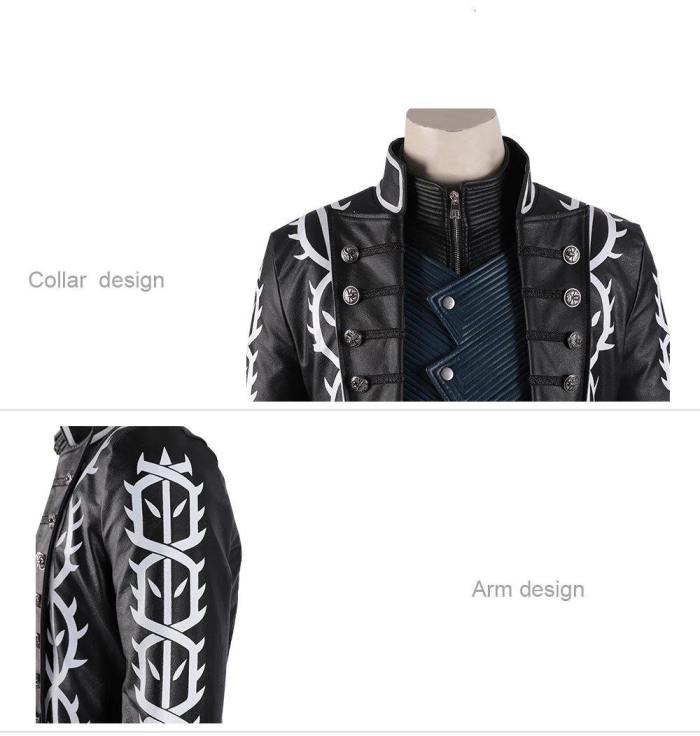 Dmc 5 Game Vergil Cosplay Vest Men Jackets Halloween Costume For Kids Adult Anime Faux Leather Coat
