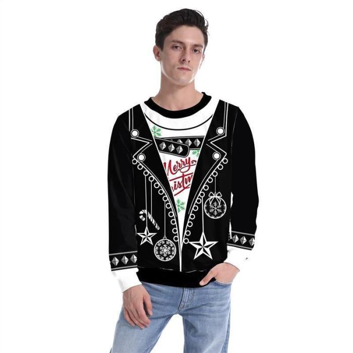 Mens Black Pullover Sweatshirt 3D Graphic  Merry Christmas Pattern