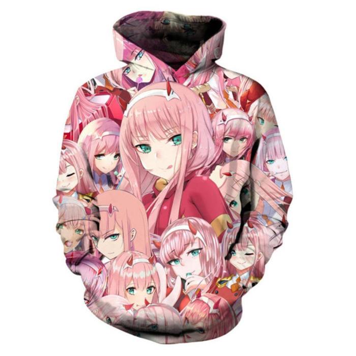 Unisex Darling In The Franxx Hoodies Zero Two Printed Pullover Jacket Sweatshirt