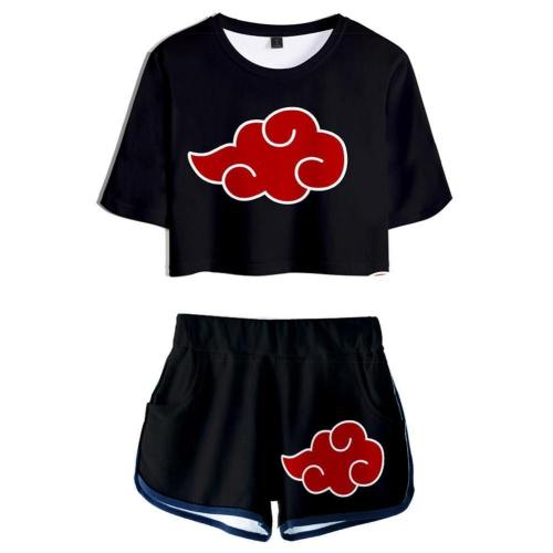 Women Naruto Cosplay Crop Top & Shorts Set Summer 2 Pieces Casual Clothes
