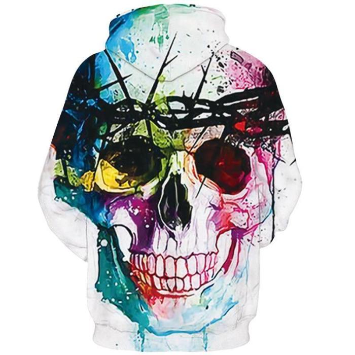 Mens Hoodies 3D Printing Colorful Skull Pattern Printed Winter Hoodies