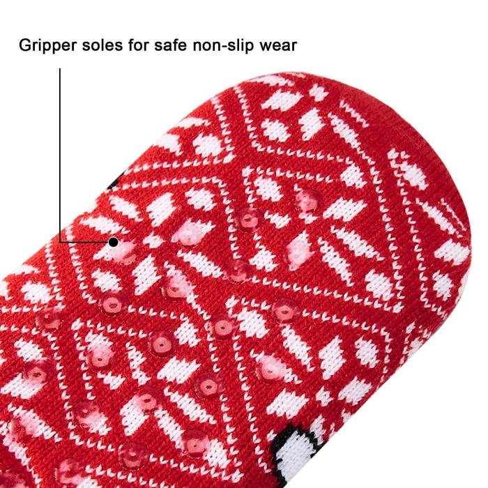 Womens Christmas Dog Thick Knit Sherpa Fleece Lined Thermal Fuzzy Slipper Socks With Grippers