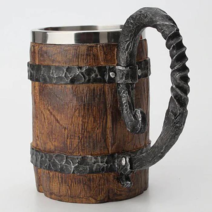 Viking Wooden Barrel Steel Mug