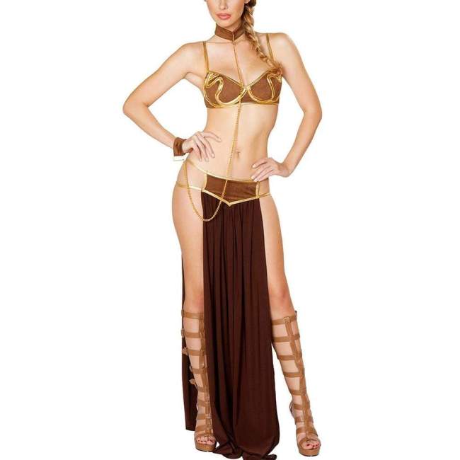 Star Wars Cosplay Costume Princess Leia Slave Dress Gold Bra and Neckchain