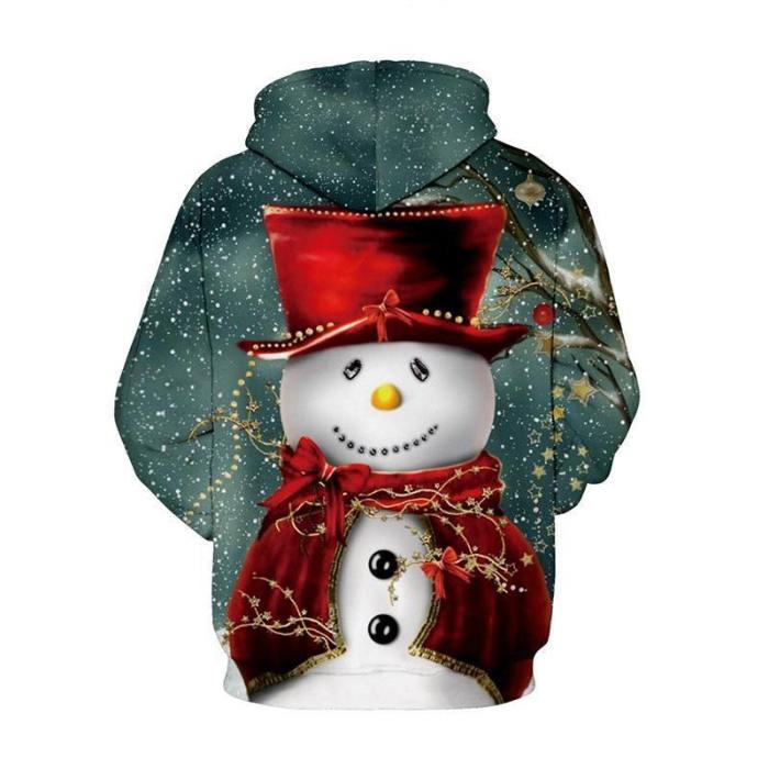 Mens Hoodies 3D Graphic Printed Merry Christmas Snowman Pullover Hoodie