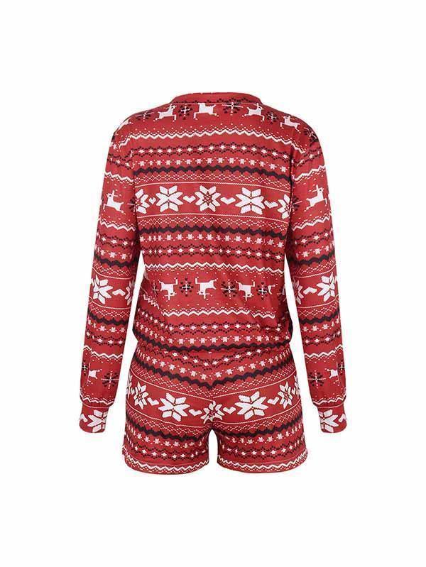 Womens Christmas Pajamas Set Crop Top Snowflake Loungewear