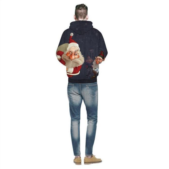 Mens Hoodies 3D Printed Ugly Santa Claus Printing Hooded