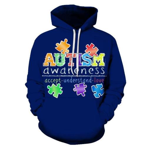 Autism-Accept, Understand, Love 3D - Sweatshirt, Hoodie, Pullover -Support Autism Awareness Movement