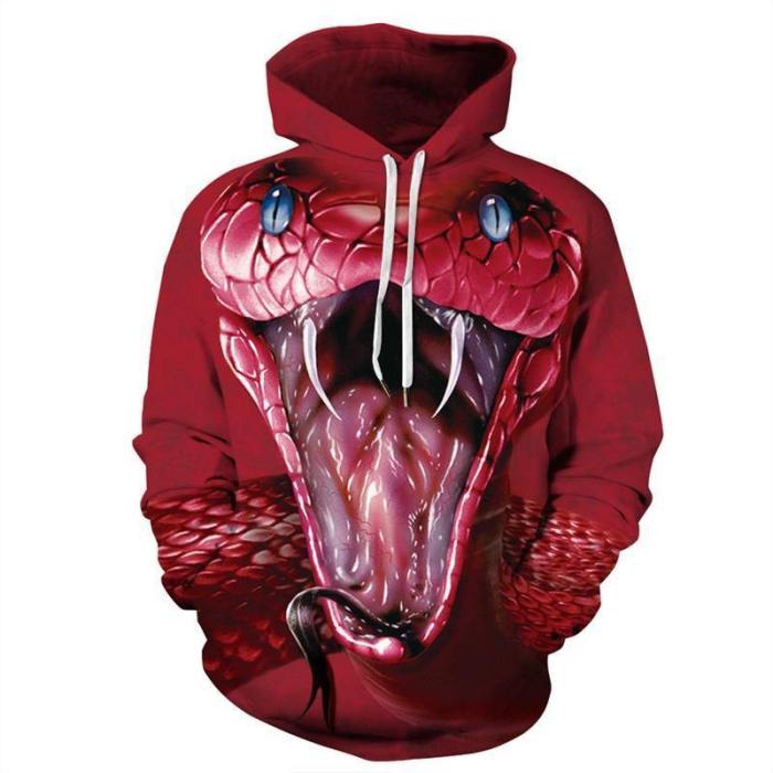 Mens Hoodies 3D Graphic Printed Snake Face Pullover Hoody