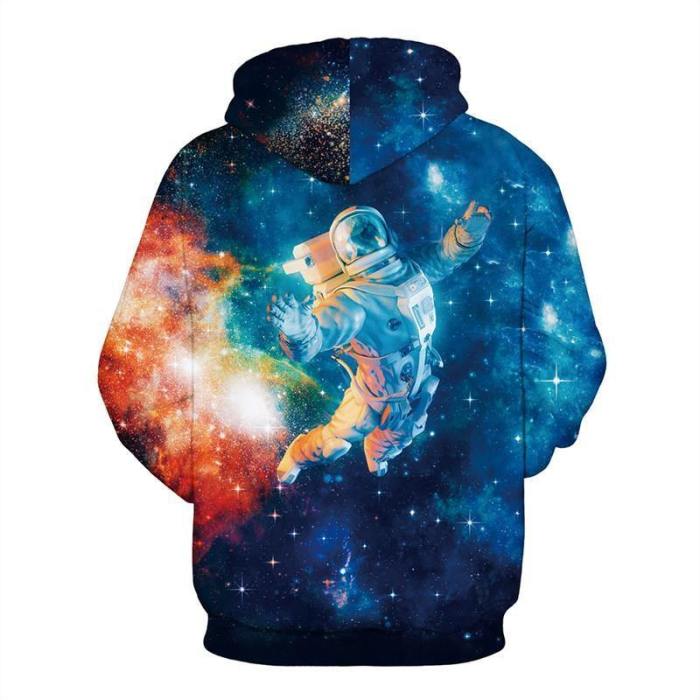 Mens Hoodies 3D Graphic Printed Starry Astronaut Pullover Hoodie