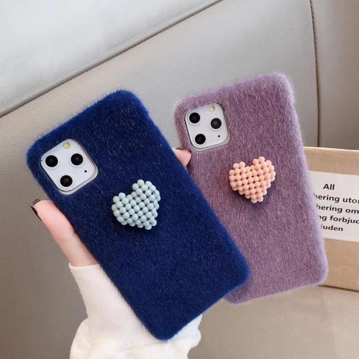 3D Lovely Heart Plush Phone Case