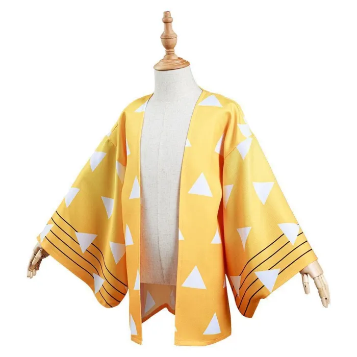 Demon Slayer: Kimetsu No Yaiba Agatsuma Zenitsu Kids Children Kimono Coat Cosplay Costume