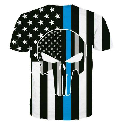 Black And Blue Skull Usa Flag Shirt