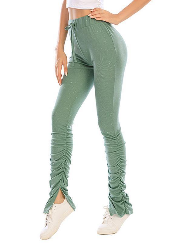 Women Ruched Glitter High Waisted Pants