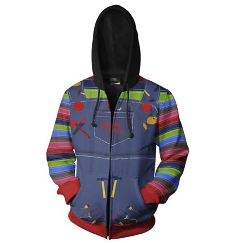 Unisex Chucky Hoodies Child'S Play Zip Up 3D Print Jacket Sweatshirt