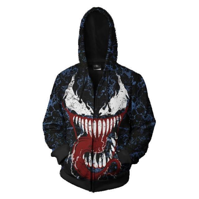Venom Spiderman Evil Sweatshirt Cosplay Men And Women Costume Anime 3D Printed Sweatshirt Zipper Cartoon Hooded Sweater Jackets