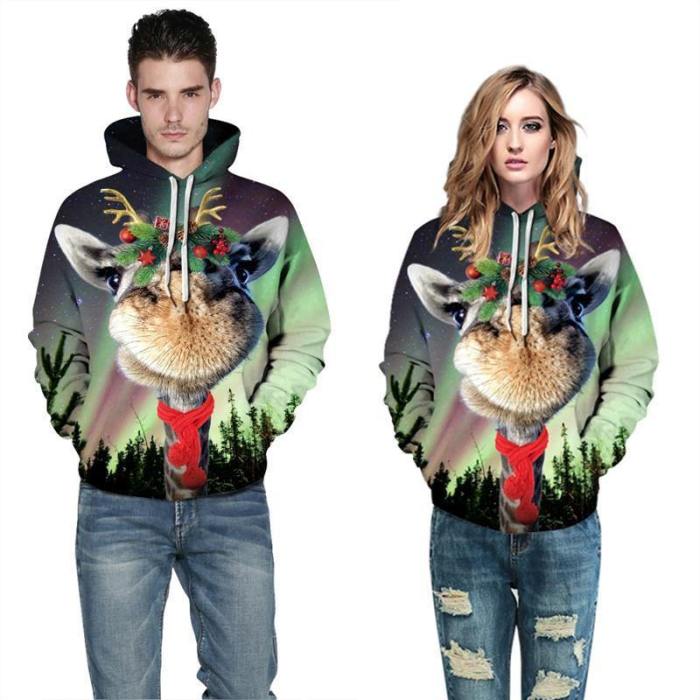 Mens Hoodies 3D Graphic Printed Merry Christmas Antelope Pullover