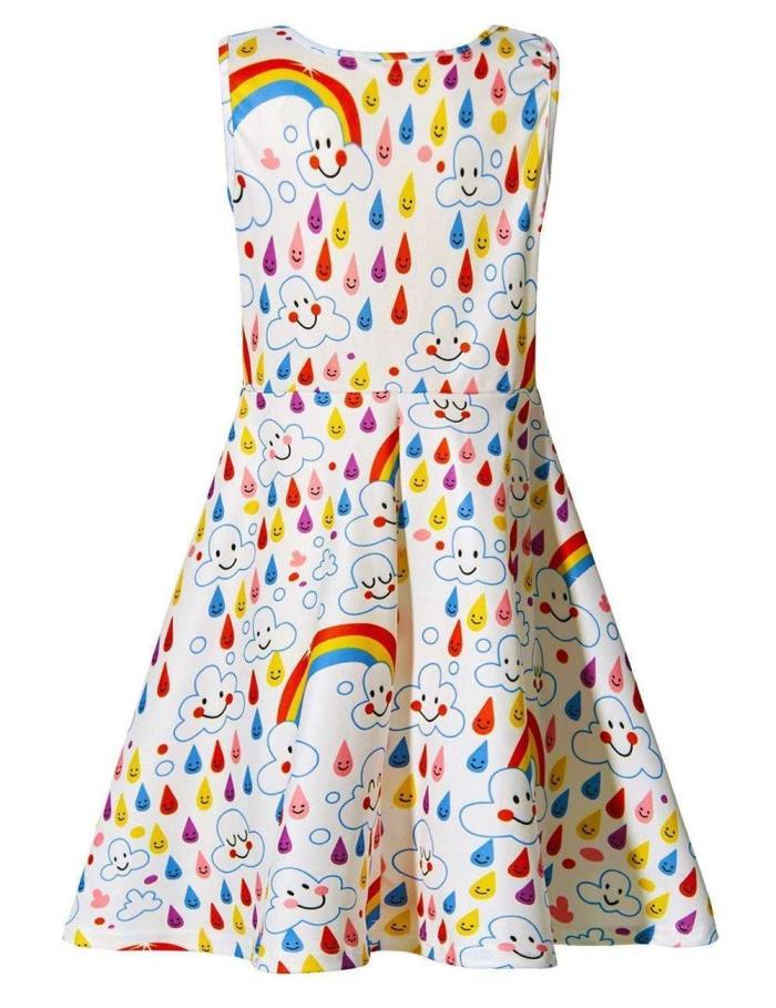Girls Rainbow And Emoji Sleeveless Dress