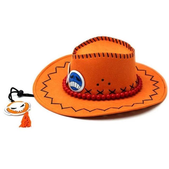 Cosplay D Ace Hat Anime One Piece Portgas Vulcan Ace Cowboy Hat For Adult Pirates Caps With Bones Skull Toys Souvenirs