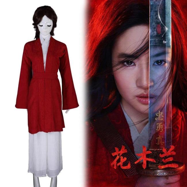 Movie Legend Of Mulan Costume Princess Hua Mulan Cosplay Red Gown Fancy Dress Outfit Full Set
