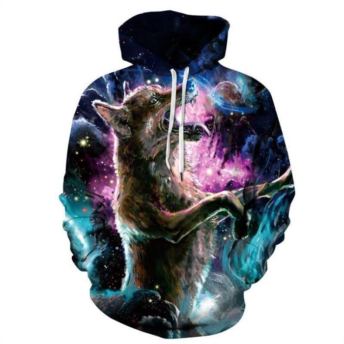 Mens Hoodies 3D Graphic Printed Hungry Wolf Pullover Hoody